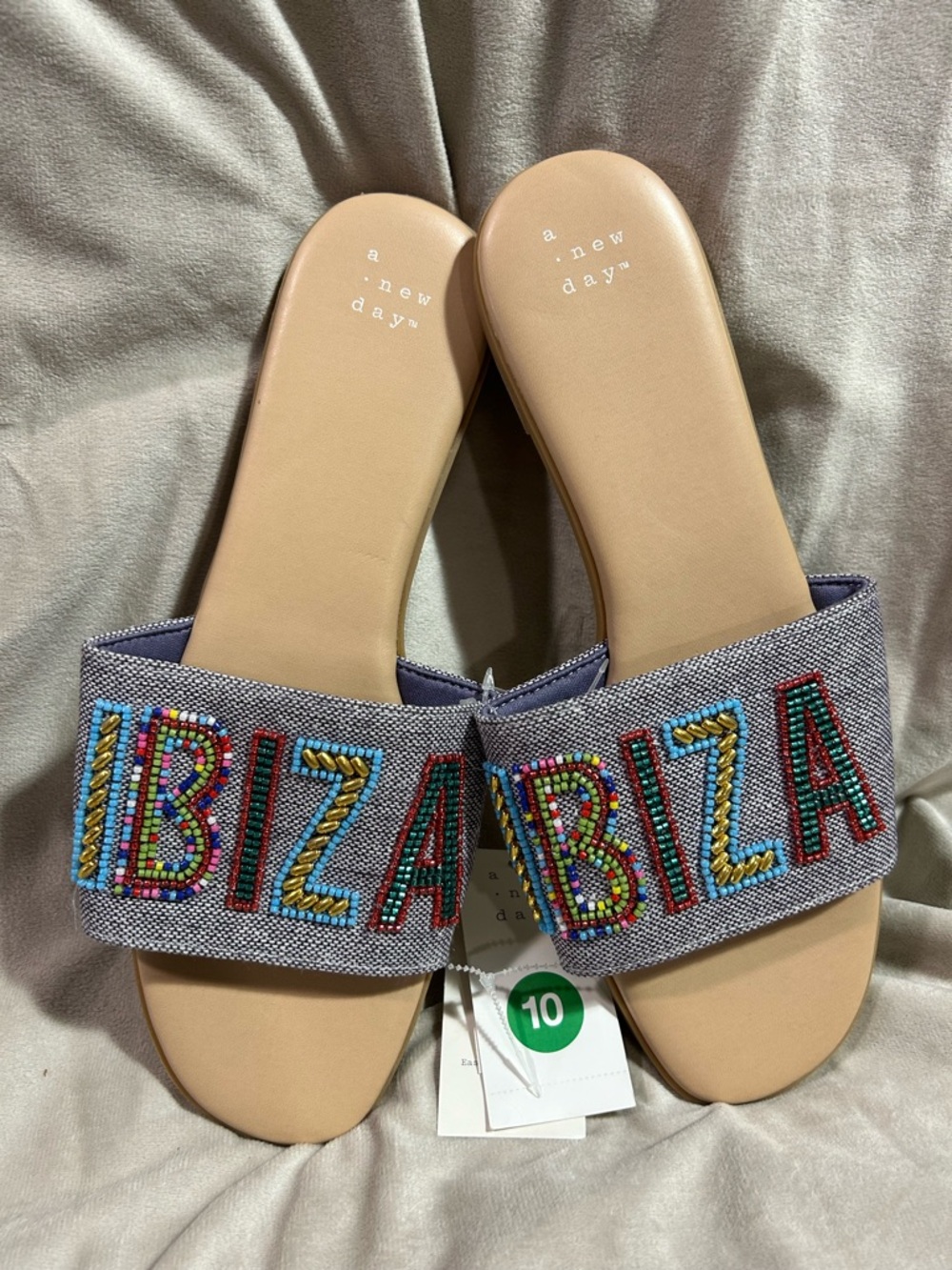 a new day Multicolor Beaded 'IBIZA' Slide Sandals on Tan Footbed